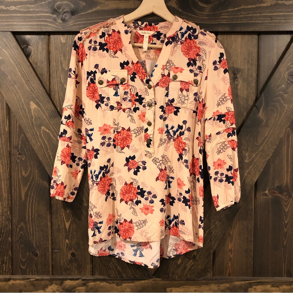 Matilda jane womens floral tunic blouse with ruffles